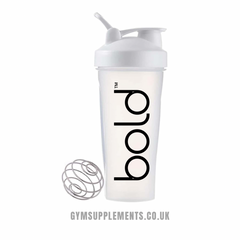 BOLD Nutrition Protein Mixer Shaker White Cup Mesh Ball Gym Supplements