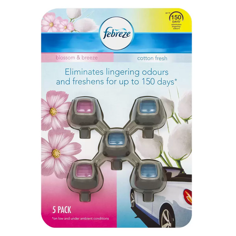 Febreze Car Clip On Air Freshener Cotton/Blossom 5 Pack