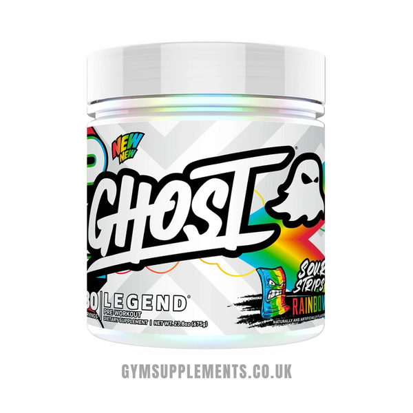 Ghost Legend V4 tub in Sour Strips Rainbow Candy, 30 servings pre-workout powder