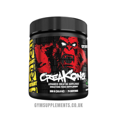 Creatine supplement tub, red and black graphics, black lid, 300 g