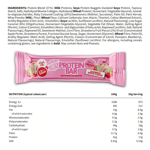 Mountain Joe's Protein Bar 12X55g Raspberry Ripple