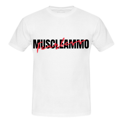 MuscleAmmo 'Fearless' Print Muscle Fit T-Shirt - White - GymSupplements.co.uk