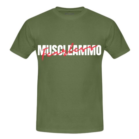 MuscleAmmo 'Fearless' Print Muscle Fit T-Shirt - Military Green - GymSupplements.co.uk