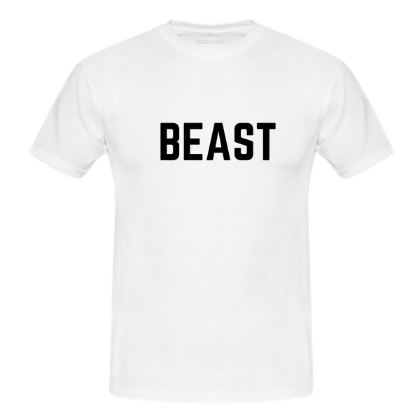 MuscleAmmo 'BEAST' Print Muscle Fit T-Shirt - White - GymSupplements.co.uk