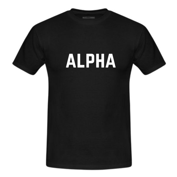 MuscleAmmo 'ALPHA' Print Muscle Fit T-Shirt - Black - GymSupplements.co.uk