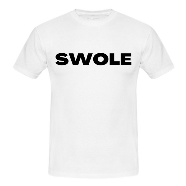 MuscleAmmo 'SWOLE' Print Muscle Fit T-Shirt - White - GymSupplements.co.uk