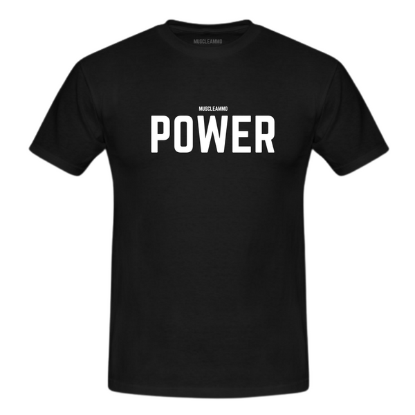 MuscleAmmo 'POWER' Print Muscle Fit T-Shirt - Black - GymSupplements.co.uk