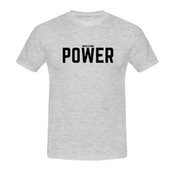 MuscleAmmo 'POWER' Print Muscle Fit T-Shirt - Grey - GymSupplements.co.uk