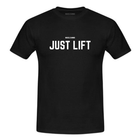 MuscleAmmo 'Just Lift' Print Muscle Fit T-Shirt - Black - Gymsupplements.co.uk