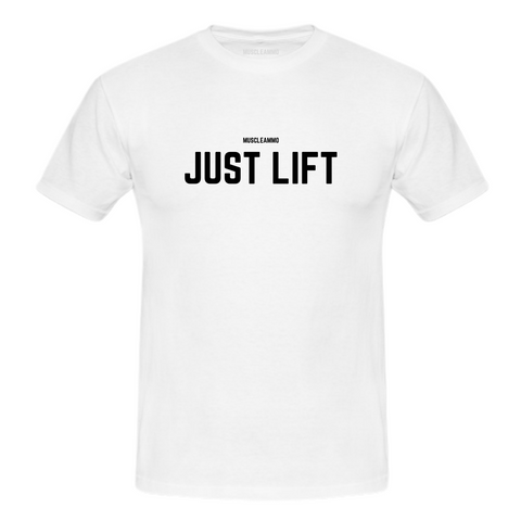 MuscleAmmo 'Just Lift' Print Muscle Fit T-Shirt - White - Gymsupplements.co.uk