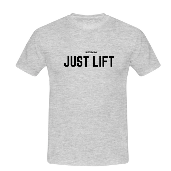 MuscleAmmo 'Just Lift' Print Muscle Fit T-Shirt - Grey - Gymsupplements.co.uk