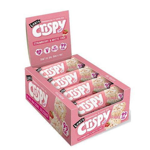 Lexi's Crispy Treat Bars - Box of 12x 26g Bars Strawberry & White Chocolate - Gymsupplements.co.uk